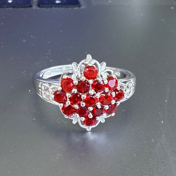Sterling Silver Garnet Gemstone Cluster Ring Size 11 - Picture 2 of 7